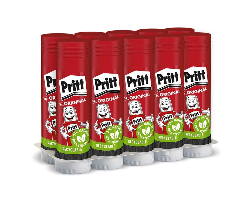 Pritt Glue Stick Pack of 10 - Water Soluble at Low Temperature, Removable, for Children - Large (43g) - Image 1